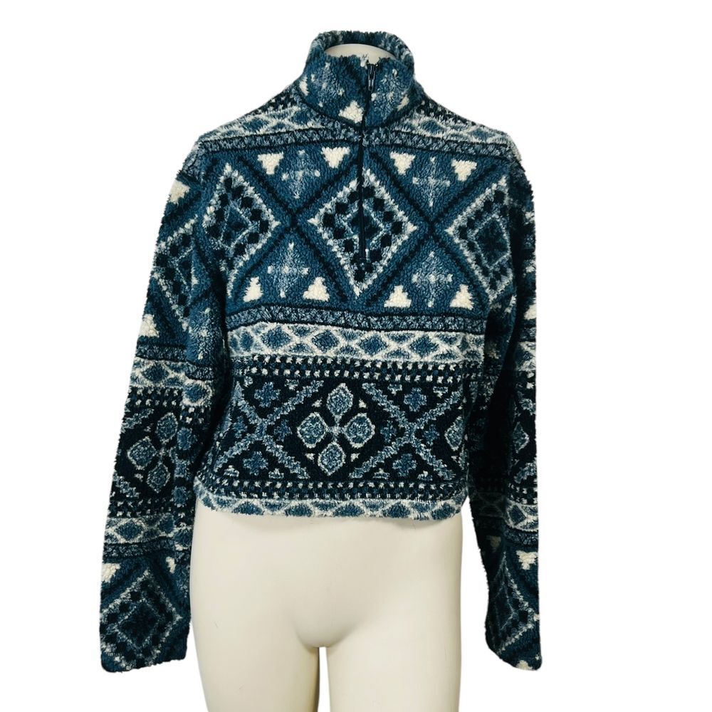 Vintage CPW Mock Neck‎ Cropped Top Qtr Zip Warm Aztec Geometric Cozy 80s Medium